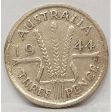 AUSTRALIA 1944S . THREEPENCE . gVERY FINE